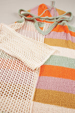 Pink Oversized Colorblock V Neck Hooded Sweater