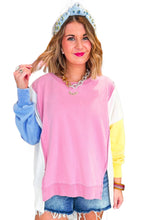 Bonbon Color Block Exposed Seam Patchwork Side Slits Sweatshirt