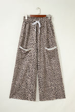 Khaki Animal Print Wide Leg Terry Knit Pants