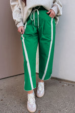 Dark Blue Contrast Striped Smocked Waist Drawstring Cropped Casual Pants