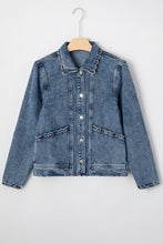 Sail Blue Scallop Trim Collar Pocket Button Up Denim Jacket