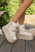 White Sherpa PU Leather Patchwork Lace-up Thick Bottom Snow Boots