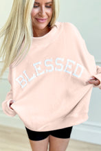 Light Pink Oversize Blessed Embroidered Mock Neck Sweatshirt