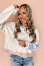 Beige Star Patchwork Exposed Seam Oversized Sweatshirt