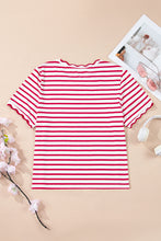 Black Stripe Scalloped Trim Round Neck T Shirt