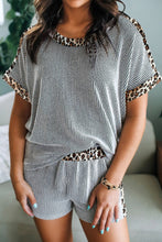 Sky Blue Leopard Trim Twist Ribbed Short Set