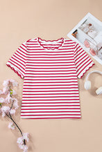 Black Stripe Scalloped Trim Round Neck T Shirt