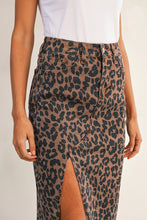 Sky Blue Leopard Frayed Split Denim Midi Skirt