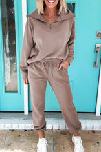 Goat Zip Collar Long Sleeve Top Drawstring Pants Set