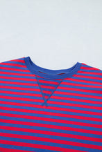 Blue Stripe Striped Ribbed Cotton Two-Piece Short Set with Chest Patch Detail
