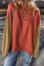 Gold Flame Two Tone Patchwork Drop Shoulder Pullover Sweatshirt