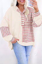 Khaki Striped Patchwork Oversized Pullover Top