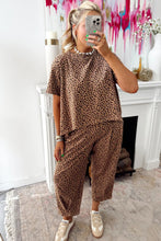 Brown Leopard Loose Tee Drawstring Waist Barrel Pants Set