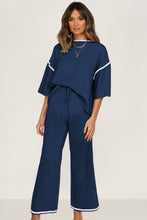 Guacamole Green Loose Contrast Trim Half Sleeve Top and Drawstring Pants Set