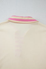 Pink Stripe Colorblock Collared French Terry Top