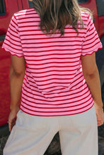 Black Stripe Scalloped Trim Round Neck T Shirt