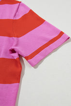 Bright Pink Colorblock Knitted Round Neck T Shirt