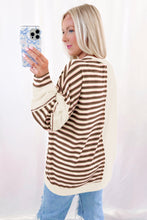 Khaki Striped Patchwork Oversized Pullover Top