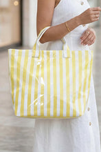 Light Blue Glossy Striped Vinyl Large Tote Bag