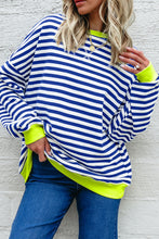 Racing Red Striped Contrast Trim Drop Shoulder Sweatshirt