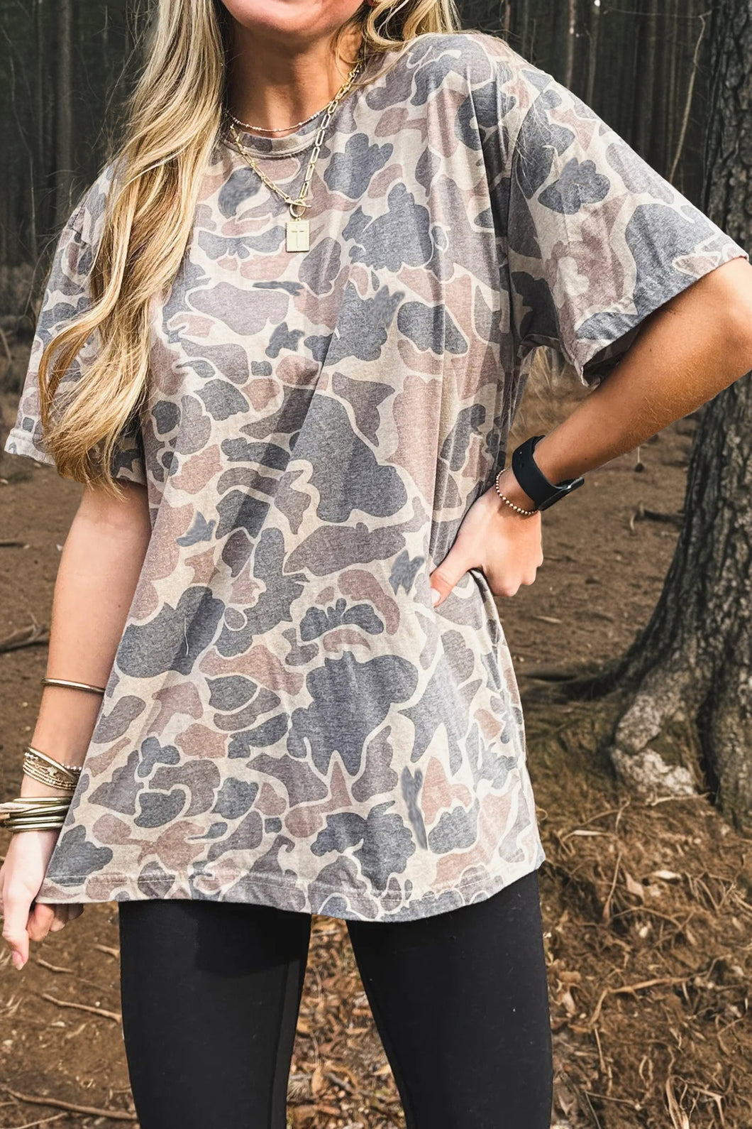 Multicolour Retro Camouflage Print Womens Casual T Shirt