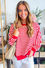 Red Striped Exposed Seam Drop Shoulder Long Sleeve Top