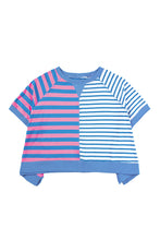 Blue Stripe Contrast Colorblock Oversized T Shirt