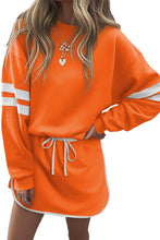 Black Varsity Stripe Detail Drop Shoulder Pullover Mini Skirt Set