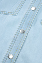 Mist Blue Light Wash Flap Pockets Rounded Hem Denim Blouse