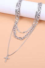 Gold Plated Cross Pendant Multi Layer Stacked Chain Necklace