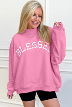 Light Pink Oversize Blessed Embroidered Mock Neck Sweatshirt