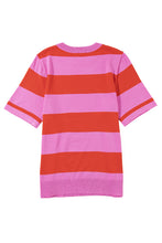 Bright Pink Colorblock Knitted Round Neck T Shirt