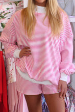 Pink Stripe Oversize Mock Neck Sweatshirt and Shorts Set