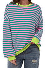 Racing Red Striped Contrast Trim Drop Shoulder Sweatshirt