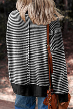 Black Stripe Ribbed Trim Drop Shoulder Long Sleeve Oversized Top