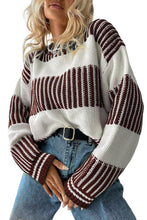 Light Blue Two Tone Striped Patchwork Drop Shoulder Sweater