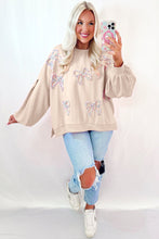 Parchment Sweet Bow Lantern Sleeve Oversized Pullover Sweatshirt