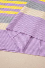 Purple Striped Rib-Knit Cropped Top