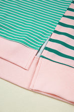 Green Stripe Colorblock Patchwork Side Slit Plus Size Sweatshirt