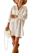 Beige Lace Crochet Collared Button Up Oversized Shirt