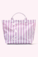 Light Blue Glossy Striped Vinyl Large Tote Bag