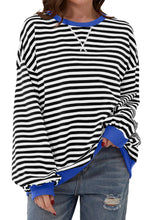 Sky Blue Stripe Contrast Edge Oversized Pullover