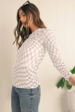 Black Checkered Pattern Mesh Long Sleeve Top