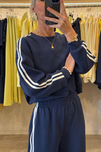Dirty Blue Varsity Striped Detail Cropped Pullover Wide Leg Pants 2pcs Outfit