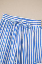 Sky Blue Stripe Drawstring Elastic Waist Patch Pocket Wide Leg Ankle-length Pants