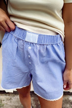 Sky Blue Gingham Plaid Button Detail Lace Trim Boxer Shorts