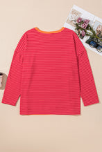 Orange Stripe Plus Size Drop Shoulder Long Sleeve Top