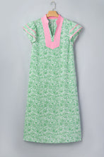 Green Plus Size Contrast Trim Flutter Sleeve Floral Kaftan Maxi Dress
