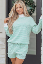 Sky Blue Stripe Oversize Mock Neck Sweatshirt and Shorts Set