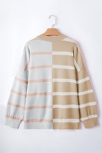 Pink Striped Colorblock Drop Shoulder Sweater